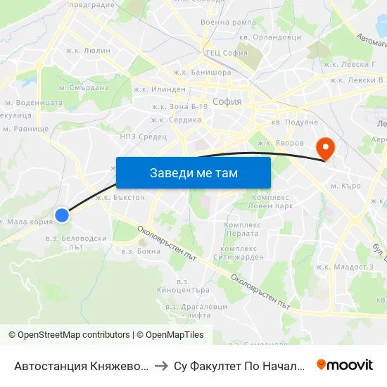 🚌 Автостанция Княжево / Knyazhevo Bus Station (6035) to Су Факултет По Начална И Предучилищна Педагогика map