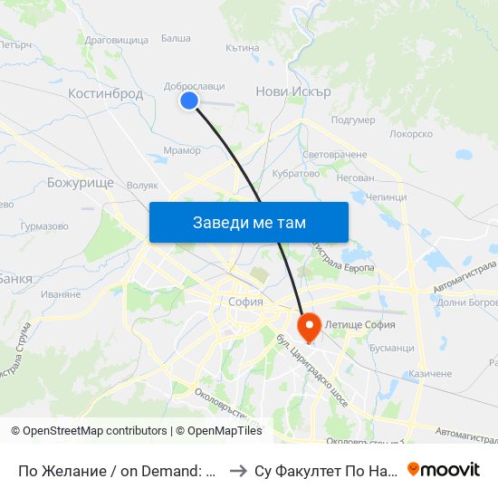 По Желание / on Demand: Летище Доброславци / Dobroslavtsi Airport (1002) to Су Факултет По Начална И Предучилищна Педагогика map