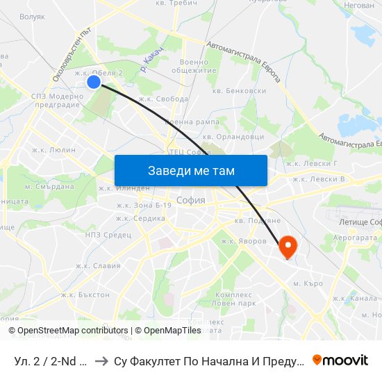 Ул. 2 / 2-Nd St. (6645) to Су Факултет По Начална И Предучилищна Педагогика map