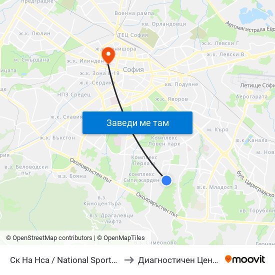 Ск На Нса / National Sports Academy (1609) to Диагностичен Център Пансанус map