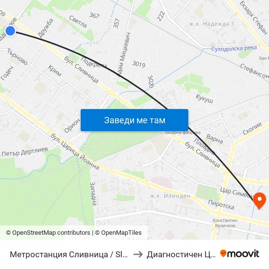 Метростанция Сливница / Slivnitsa Metro Station (1063) to Диагностичен Център Пансанус map