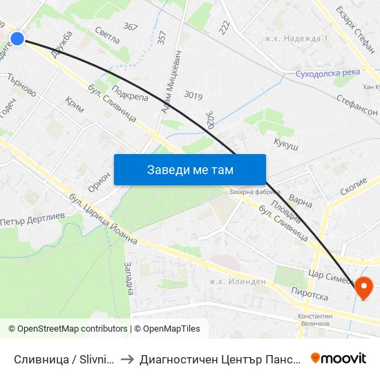 Сливница / Slivnitsa to Диагностичен Център Пансанус map