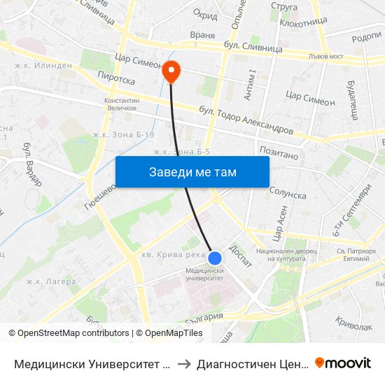 Медицински Университет / Medical University to Диагностичен Център Пансанус map