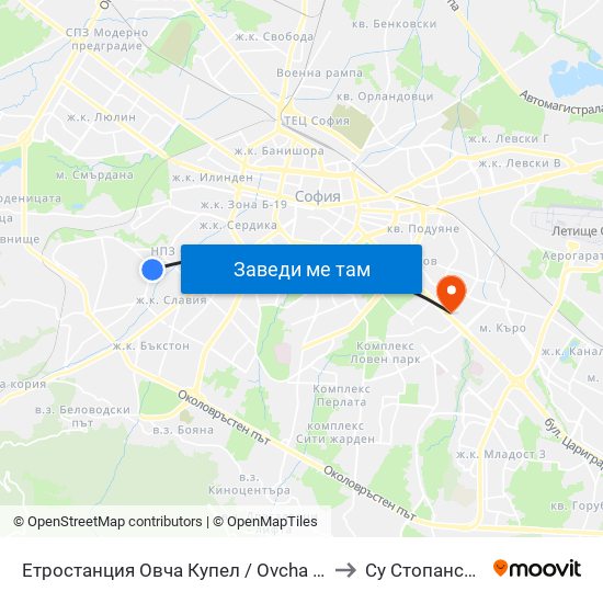 Етростанция Овча Купел / Ovcha Kupel Metro Station  (0352) to Су Стопански Факултет map