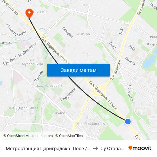 Метростанция Цариградско Шосе / Tsarigradsko Shosse Metro Station (1016) to Су Стопански Факултет map