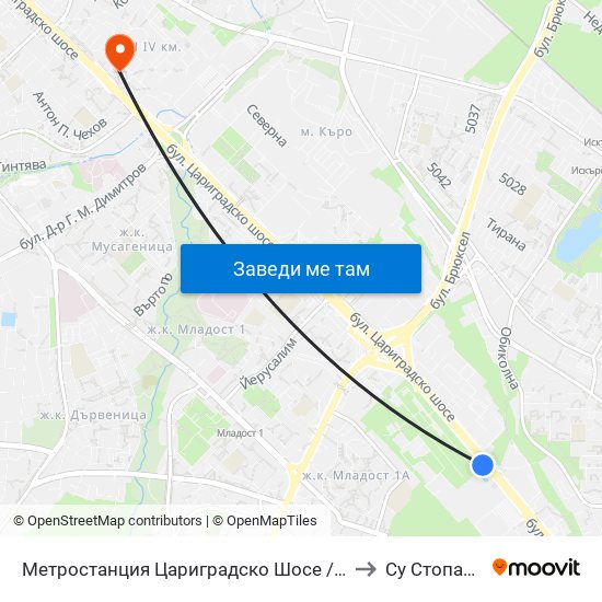 Метростанция Цариградско Шосе / Tsarigradsko Shosse Metro Station (1017) to Су Стопански Факултет map