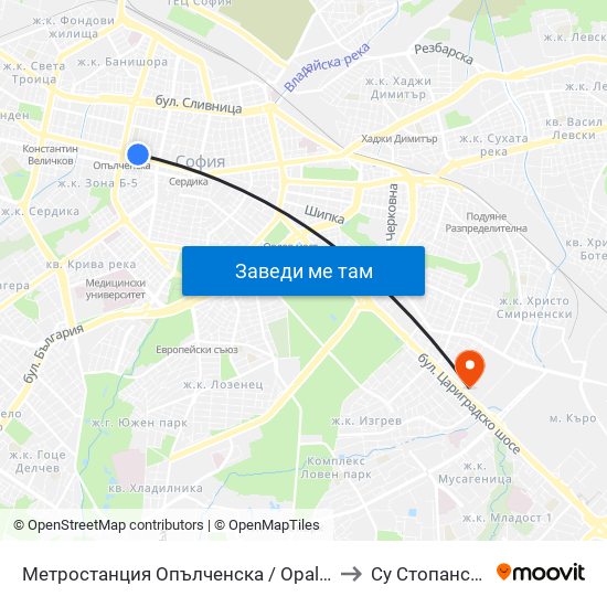 Метростанция Опълченска / Opalchenska Metro Station (1058) to Су Стопански Факултет map