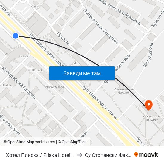 Хотел Плиска / Pliska Hotel (2326) to Су Стопански Факултет map