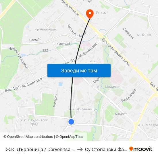 Ж.К. Дървеница / Darvenitsa Qr. (1015) to Су Стопански Факултет map