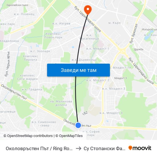 Околовръстен Път / Ring Road (0414) to Су Стопански Факултет map