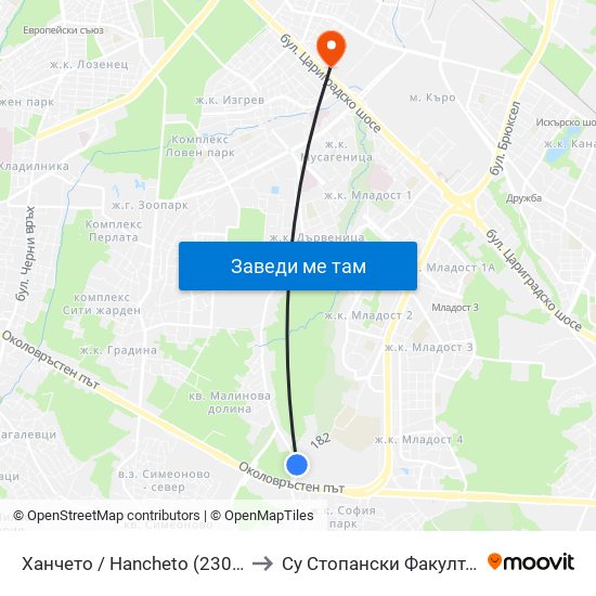 Ханчето / Hancheto (2300) to Су Стопански Факултет map