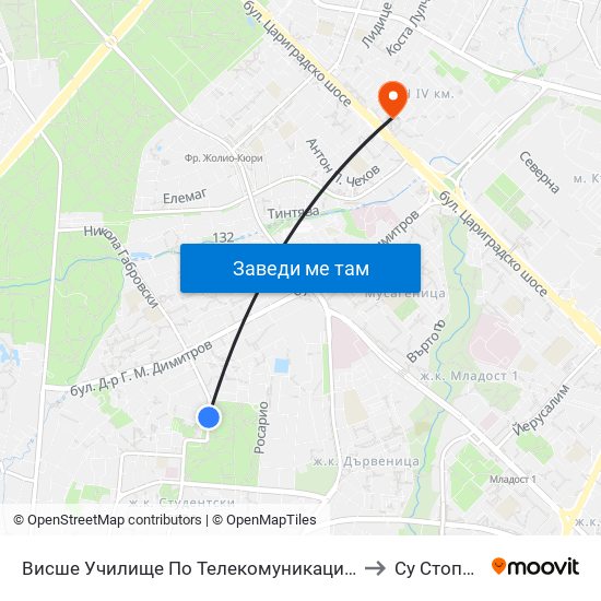 Висше Училище По Телекомуникации / University Of Telecommunications And Post (1396) to Су Стопански Факултет map