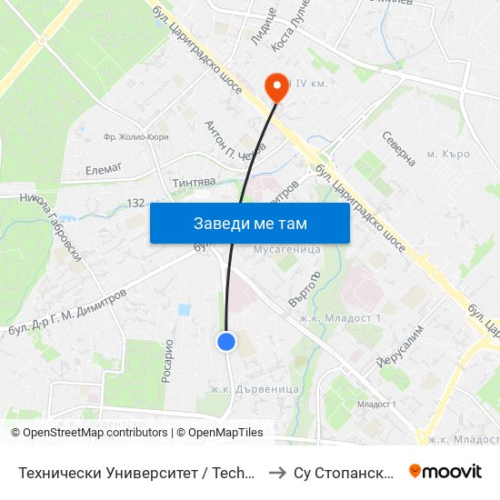 Технически Университет / Technical University (1740) to Су Стопански Факултет map