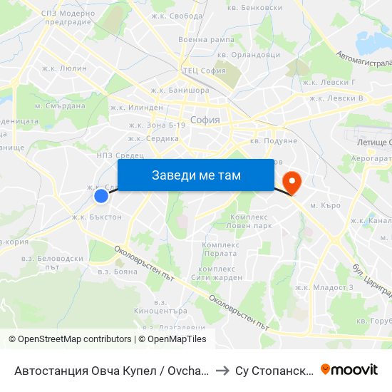 Автостанция Овча Купел / Ovcha Kupel Bus Station (2705) to Су Стопански Факултет map