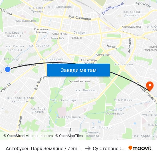 Автобусен Парк Земляне / Zemlyane Bus Depot (0080) to Су Стопански Факултет map