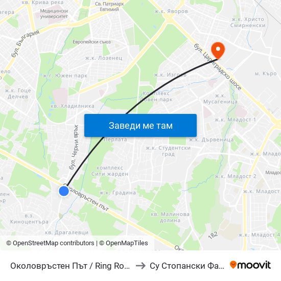 Околовръстен Път / Ring Road (1177) to Су Стопански Факултет map