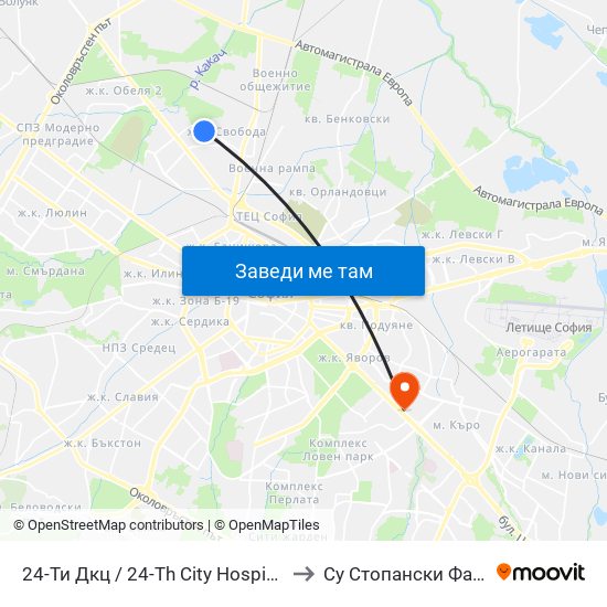 24-Ти Дкц / 24-Th City Hospital (0019) to Су Стопански Факултет map