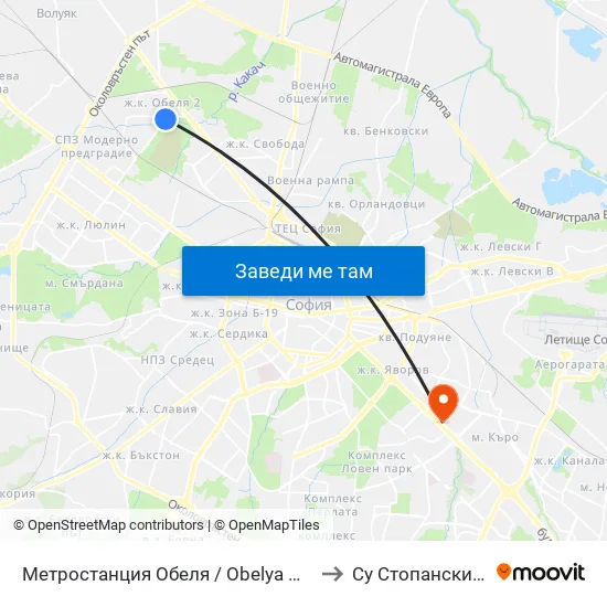 Ⓜ️ Метростанция Обеля / Obelya Metro Station (0060) to Су Стопански Факултет map