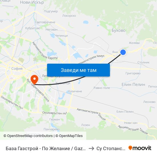 База Газстрой - По Желание / Gazstroy Base - on Demand (0087) to Су Стопански Факултет map