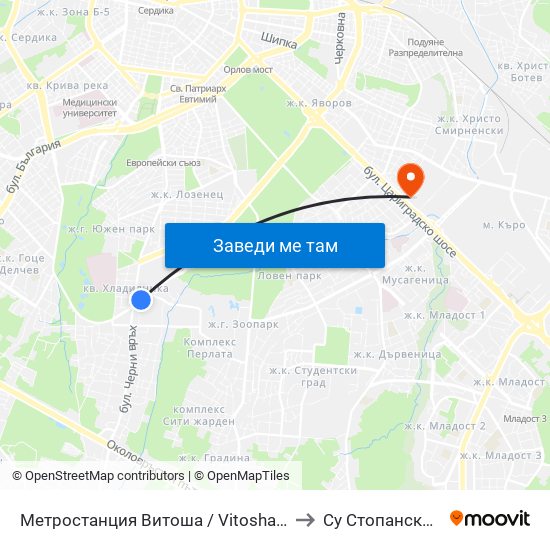 Метростанция Витоша / Vitosha Metro Station (0909) to Су Стопански Факултет map