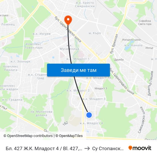 Бл. 427 Ж.К. Младост 4 / Bl. 427, Mladost 4 Qr. (0213) to Су Стопански Факултет map
