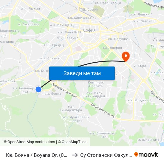 Кв. Бояна / Boyana Qr. (0808) to Су Стопански Факултет map