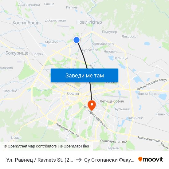 Ул. Равнец / Ravnets St. (2150) to Су Стопански Факултет map