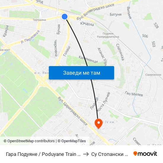 Гара Подуяне / Poduyane Train Station (0469) to Су Стопански Факултет map