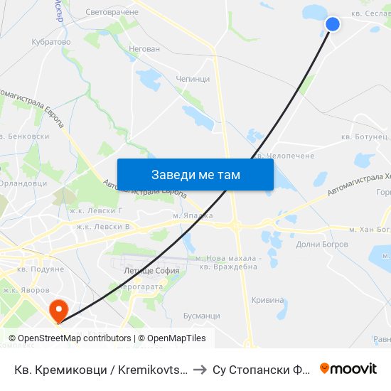 Кв. Кремиковци / Kremikovtsi Qr. (0854) to Су Стопански Факултет map