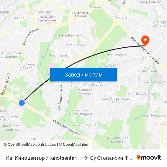 Кв. Киноцентър / Kinotsentar Qr. (1966) to Су Стопански Факултет map