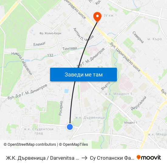Ж.К. Дървеница / Darvenitsa Qr. (0801) to Су Стопански Факултет map