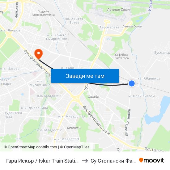 Гара Искър / Iskar Train Station (0826) to Су Стопански Факултет map