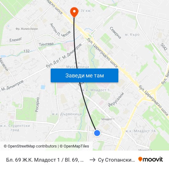 Бл. 69 Ж.К. Младост 1 / Bl. 69, Mladost 1 Qr. (0248) to Су Стопански Факултет map