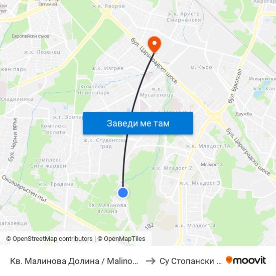 Кв. Малинова Долина / Malinova Dolina Qr. (0423) to Су Стопански Факултет map
