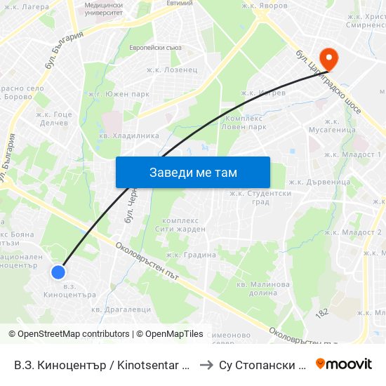 В.З. Киноцентър / Kinotsentar Villa Zone (0413) to Су Стопански Факултет map