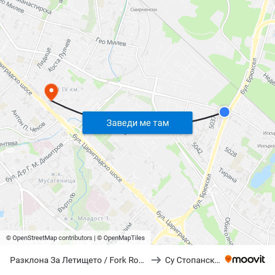 Разклона За Летището / Fork Road To Sofia Airport (1454) to Су Стопански Факултет map