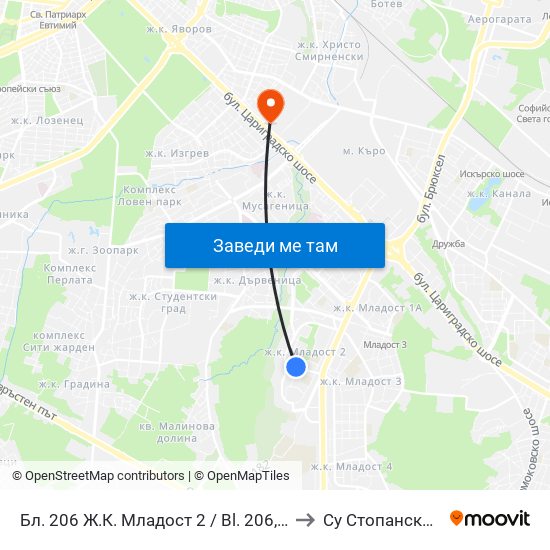 Бл. 206 Ж.К. Младост 2 / Bl. 206, Mladost 2 Qr. (0158) to Су Стопански Факултет map