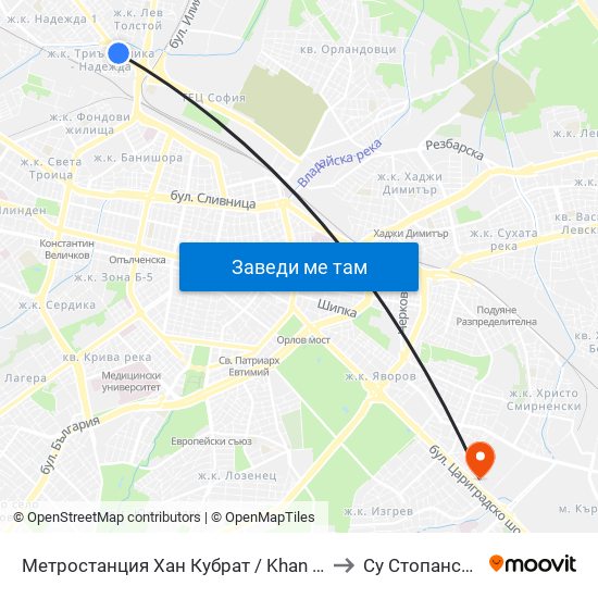 Метростанция Хан Кубрат / Khan Kubrat Metro Station (2661) to Су Стопански Факултет map