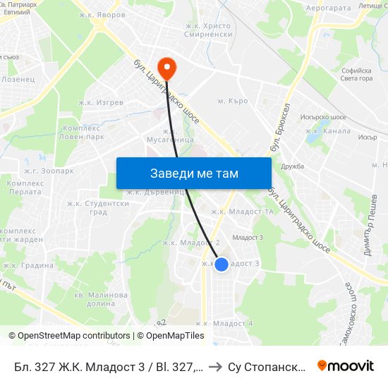 Бл. 327 Ж.К. Младост 3 / Bl. 327, Mladost 3 Qr. (0193) to Су Стопански Факултет map