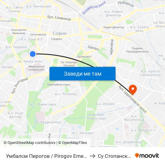 Умбалсм Пирогов / Pirogov Emergency Hospital (0758) to Су Стопански Факултет map