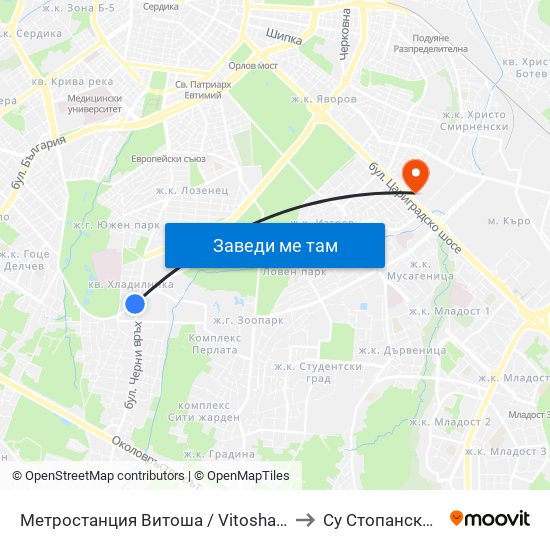 Метростанция Витоша / Vitosha Metro Station (2755) to Су Стопански Факултет map