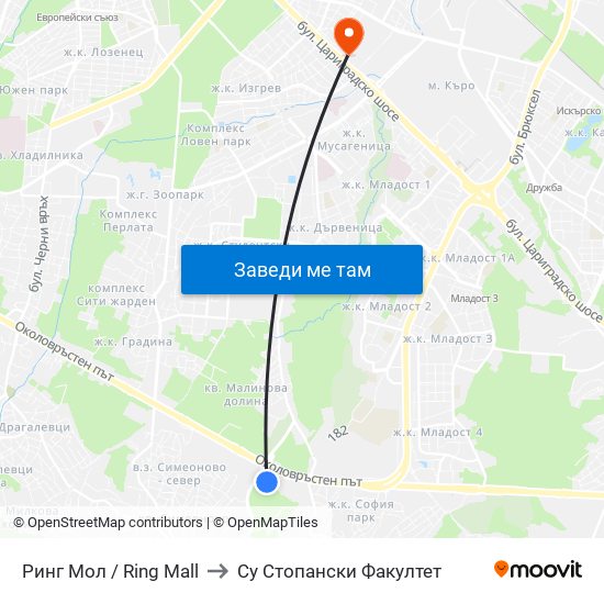 Ринг Мол / Ring Mall to Су Стопански Факултет map