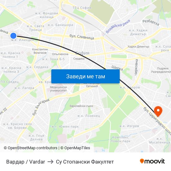 Вардар / Vardar to Су Стопански Факултет map