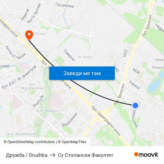 Дружба / Druzhba to Су Стопански Факултет map