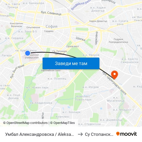 Умбал Александровска / Aleksandrovska Hospital (1035) to Су Стопански Факултет map