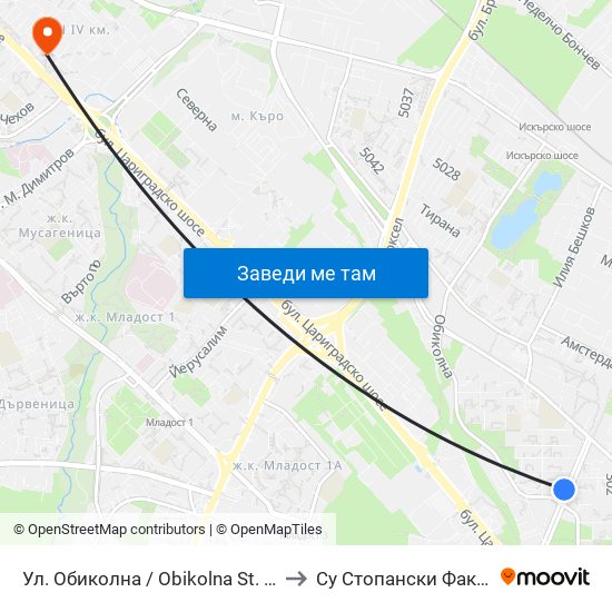 Ул. Обиколна / Obikolna St. (2066) to Су Стопански Факултет map
