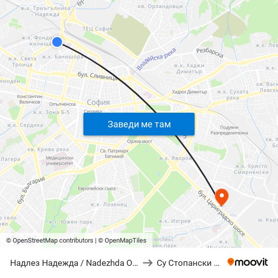 Надлез Надежда / Nadezhda Overpass (2116) to Су Стопански Факултет map