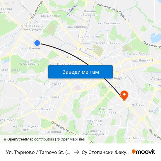 Ул. Търново / Tarnovo St. (2220) to Су Стопански Факултет map