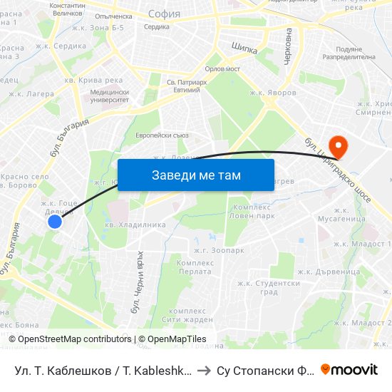 Ул. Т. Каблешков / T. Kableshkov St. (0490) to Су Стопански Факултет map