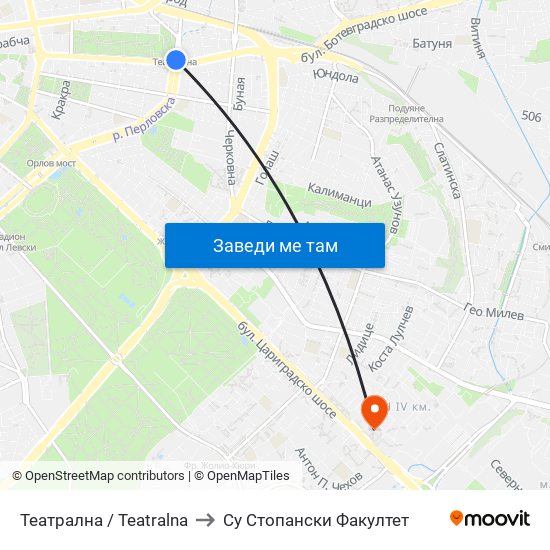 Театрална / Teatralna to Су Стопански Факултет map